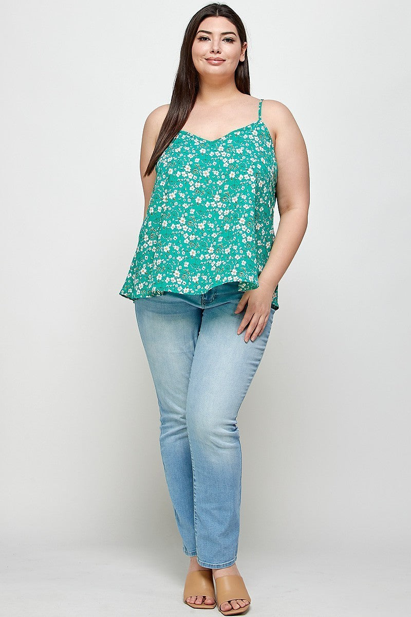 Women's Plus Size, Ditsy Floral Print Cami Top