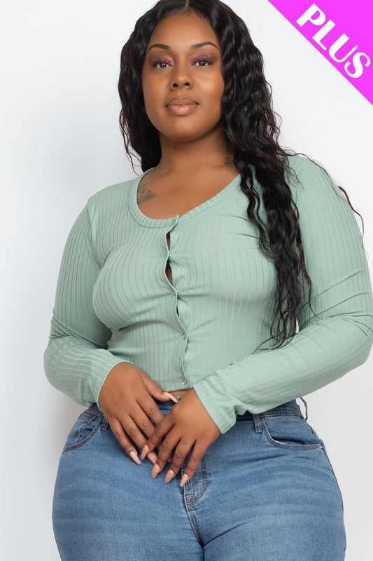 Women's Plus Size Button Up Cropped Top