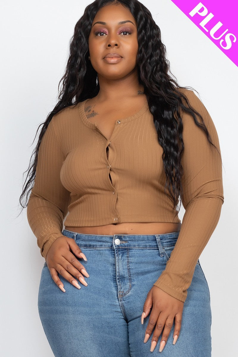 Women's Plus Size Button Up Cropped Top