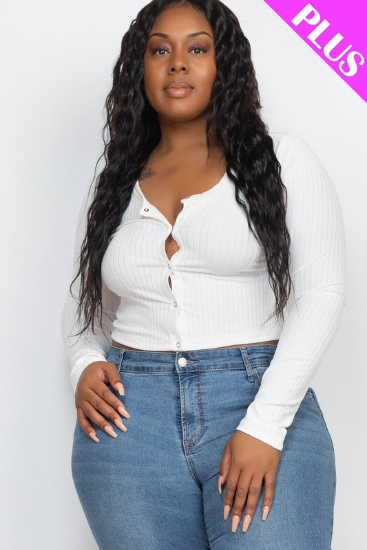 Women's Plus Size Button Up Cropped Top