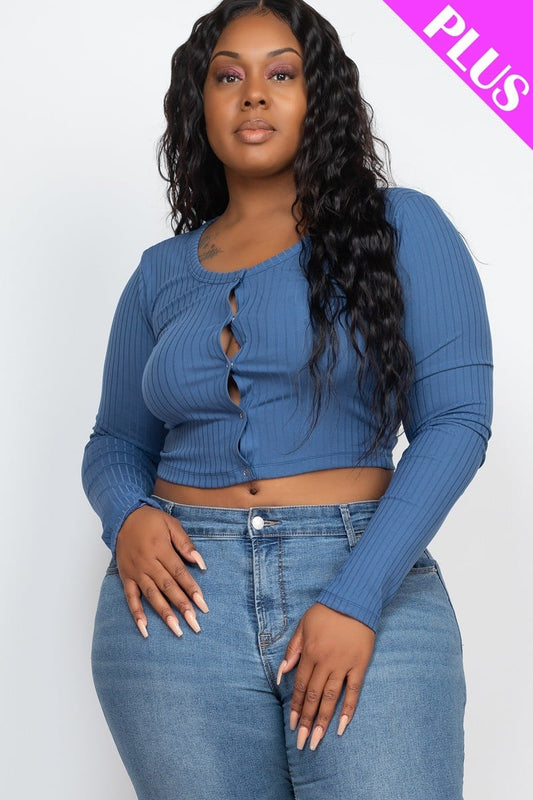 Women's Plus Size Button Up Cropped Top