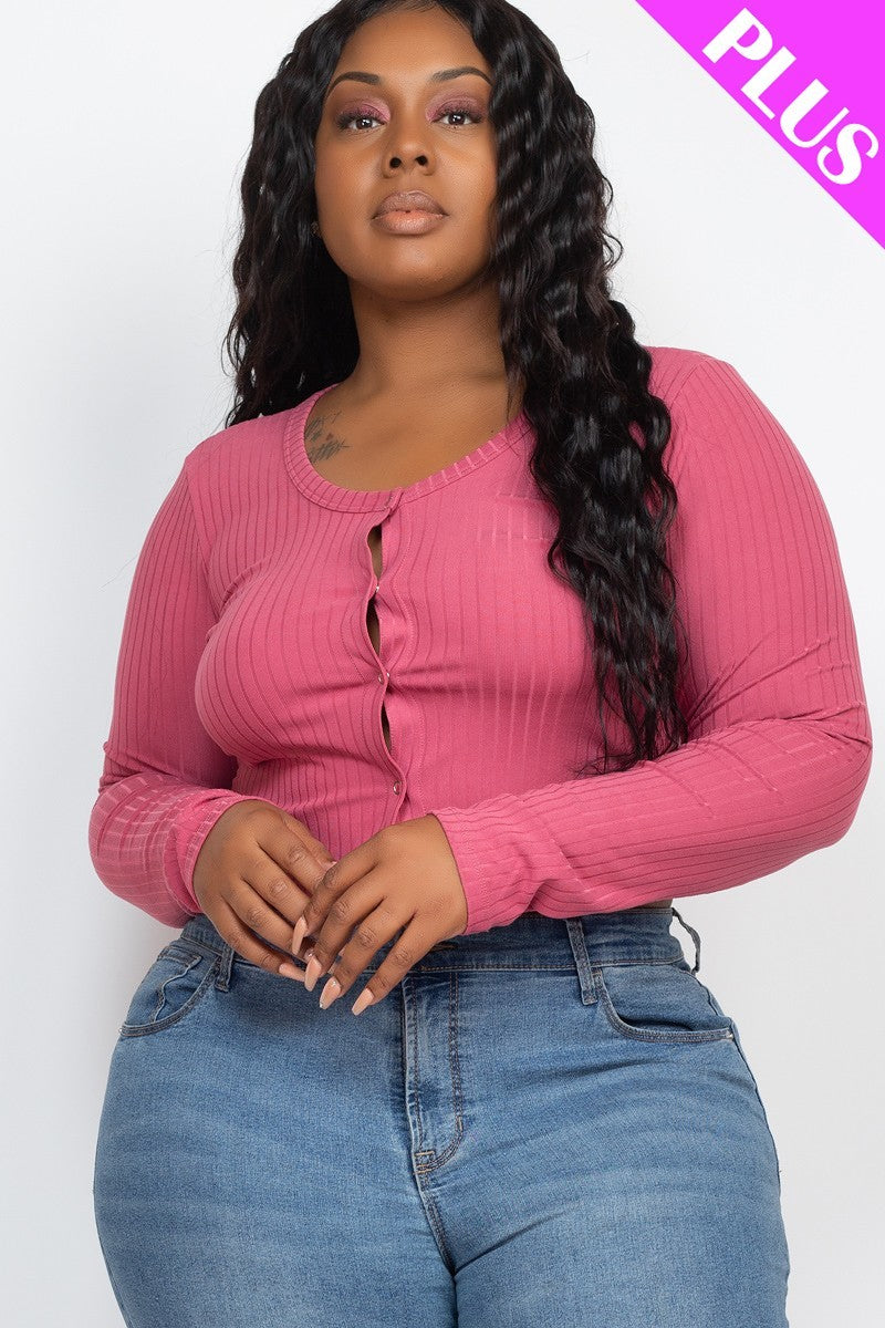 Women's Plus Size Button Up Cropped Top