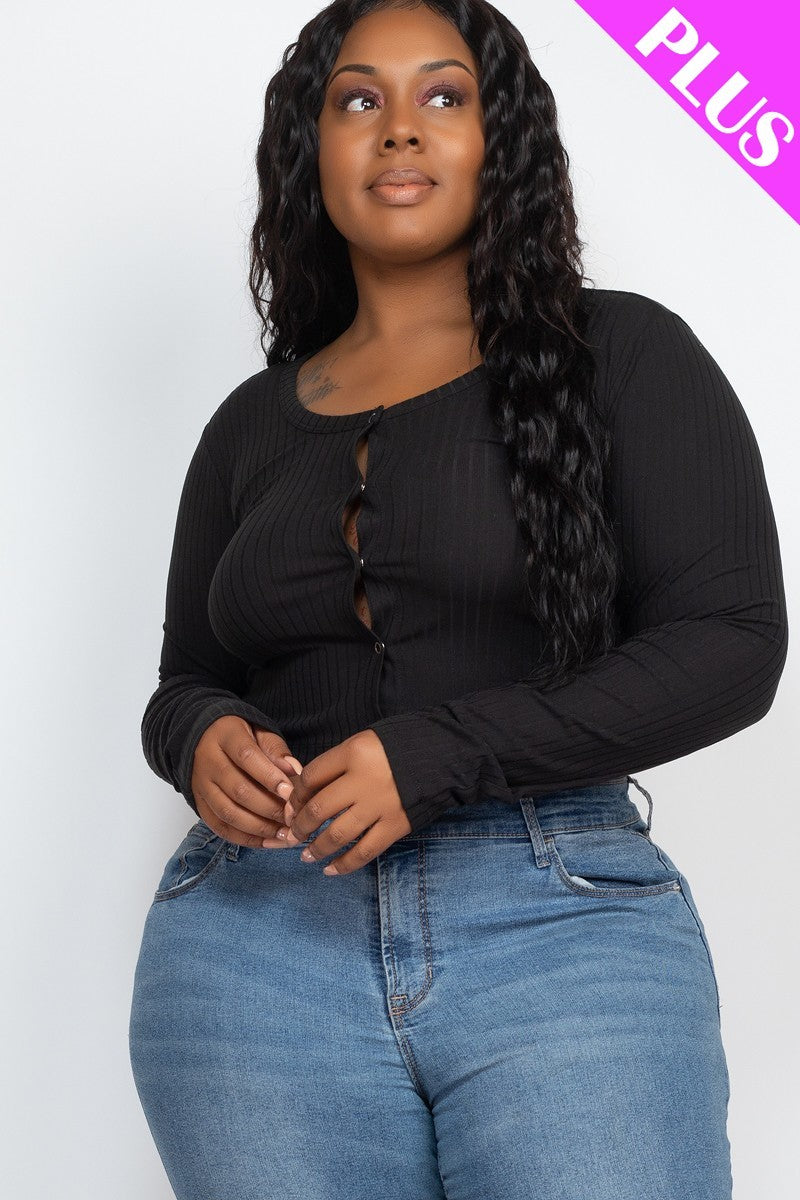 Women's Plus Size Button Up Cropped Top