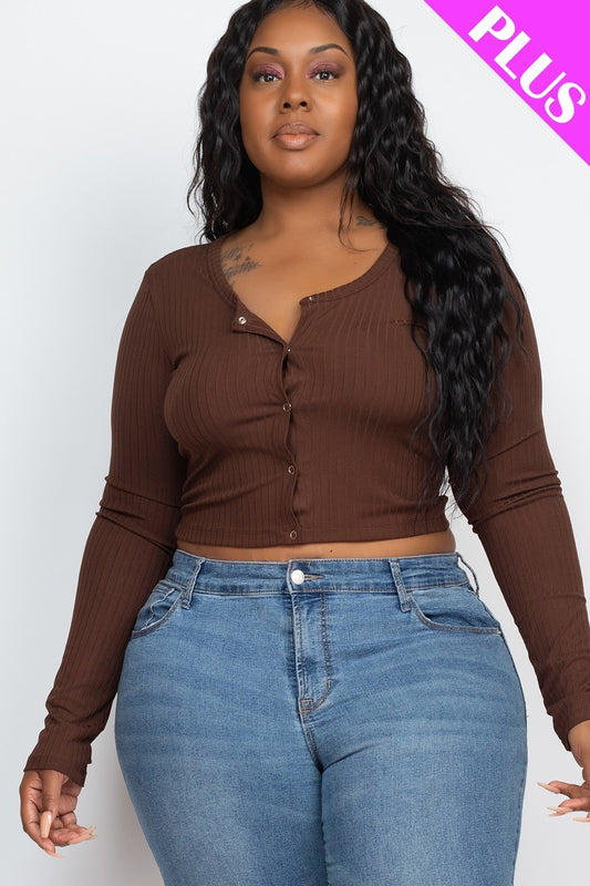 Women's Plus Size Button Up Cropped Top