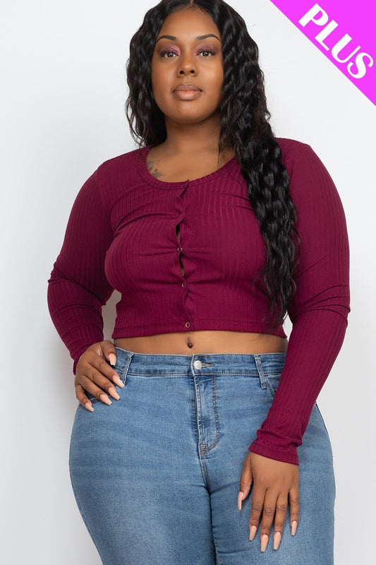 Women's Plus Size Button Up Cropped Top