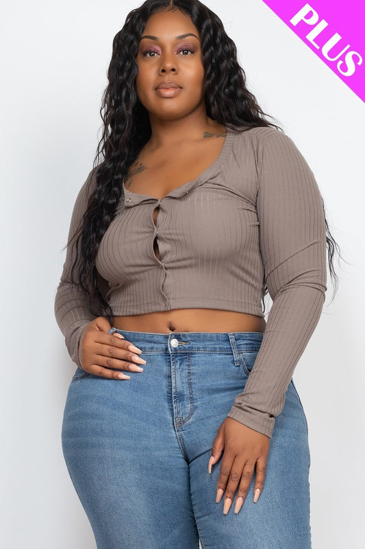 Women's Plus Size Button Up Cropped Top