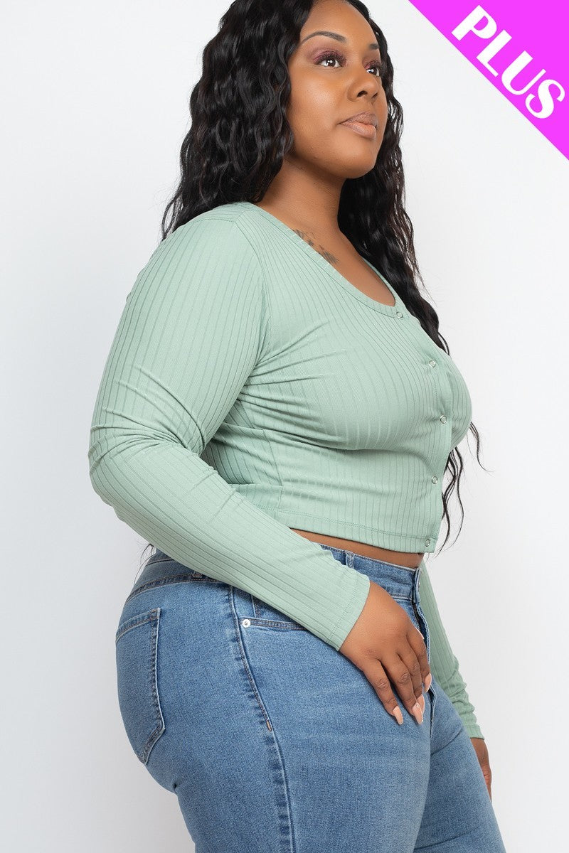 Women's Plus Size Button Up Cropped Top