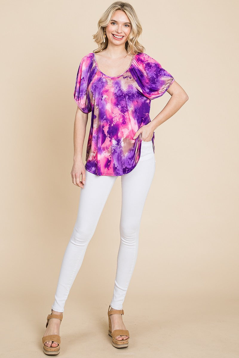 Women's Venechia Tie Dye Bubble Sleeves Tunic Top