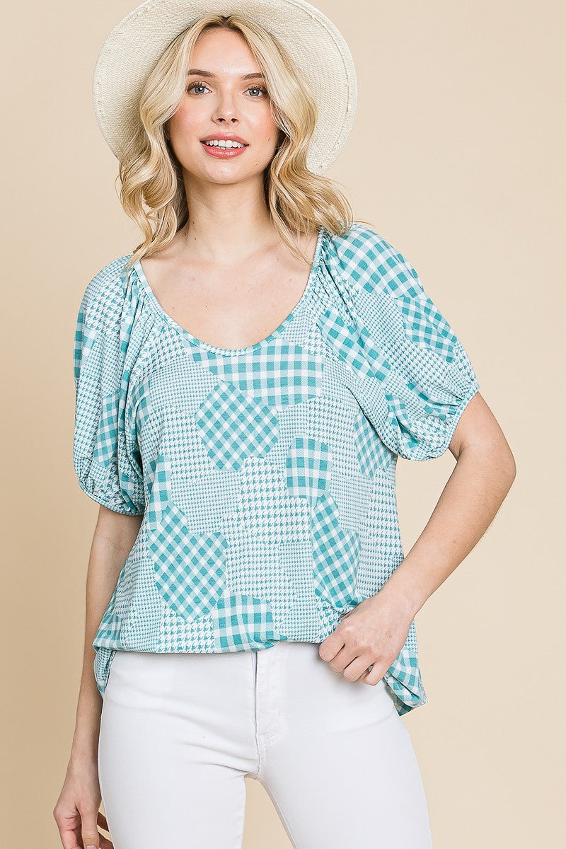 Women's Hounds Tooth And Check Plaid Top