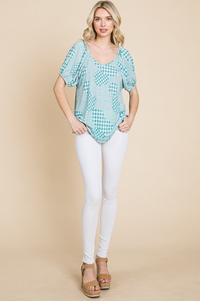 Women's Hounds Tooth And Check Plaid Top