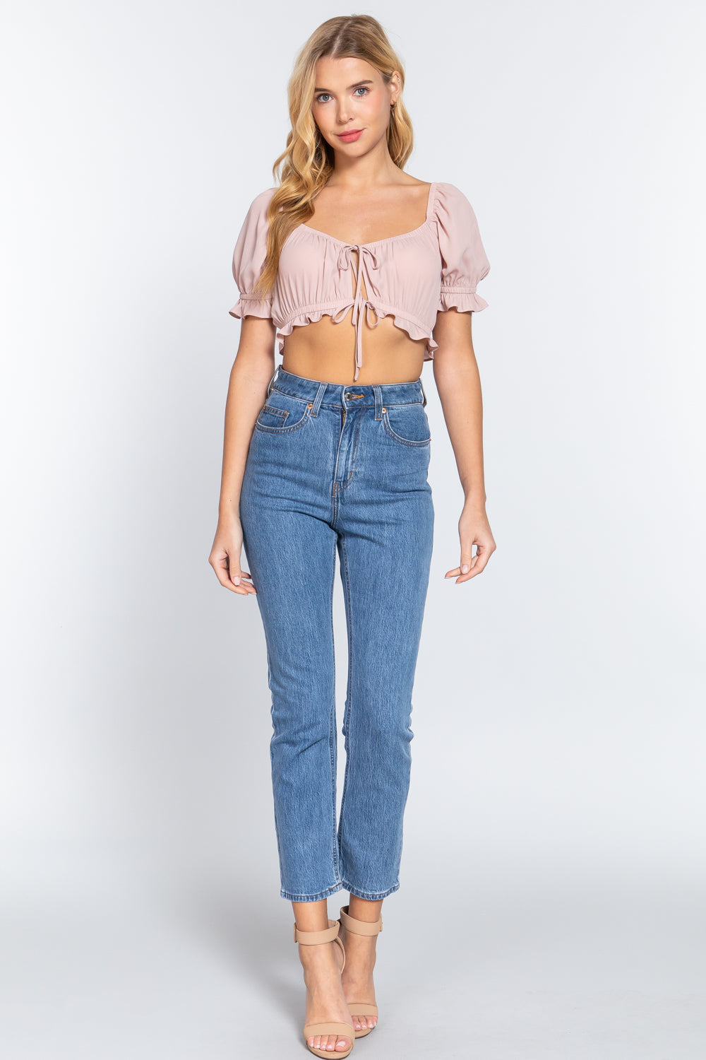 Women's Short Slv Print Crop Woven Top