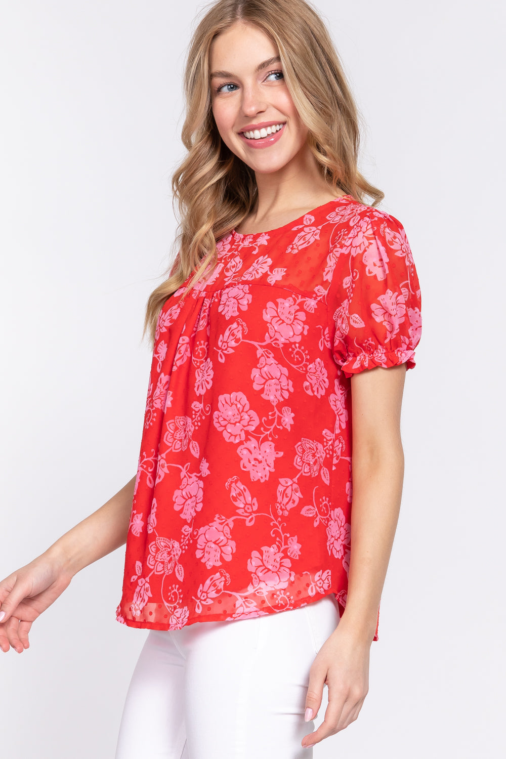 Women's Short Slv Print Clip Dot Blouse