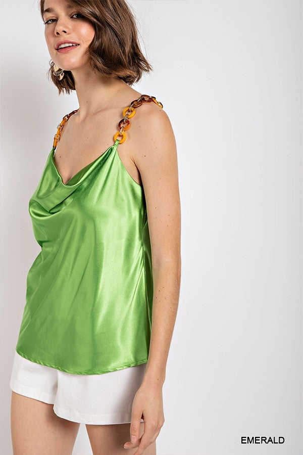 Women's Cowl neck satin camisole with chain strap