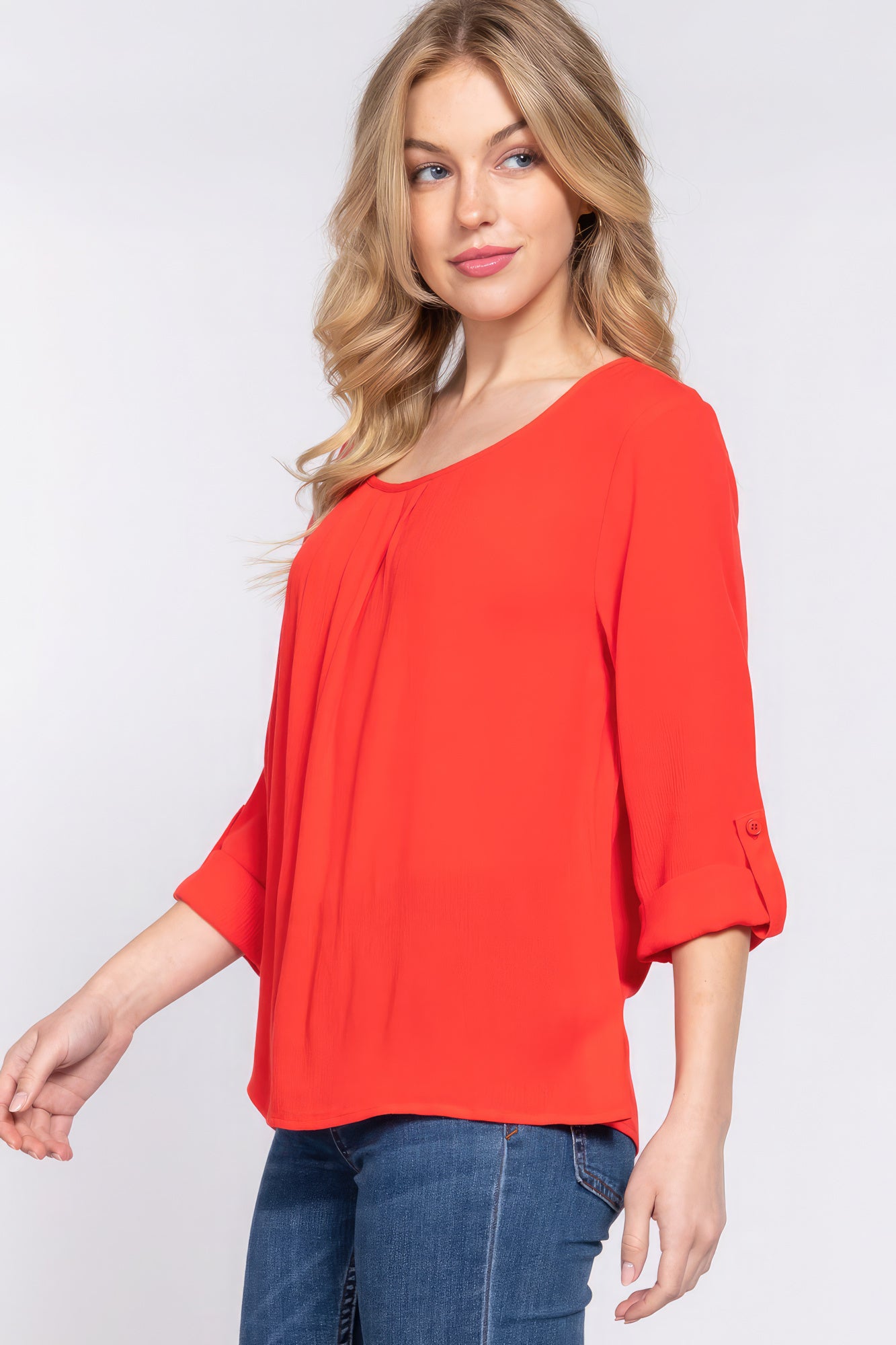 Women's 3/4 Roll Up Slv Pleated Blouse