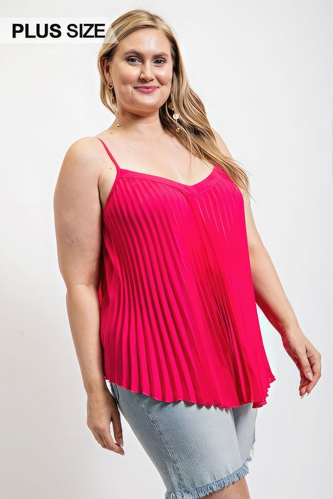 Women's Plus Pleated Tank Top With Adjustable Strap