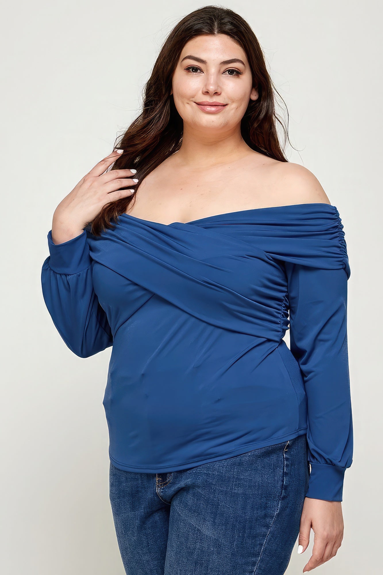 Women's Plus Size Solid Wrap Dressy Top