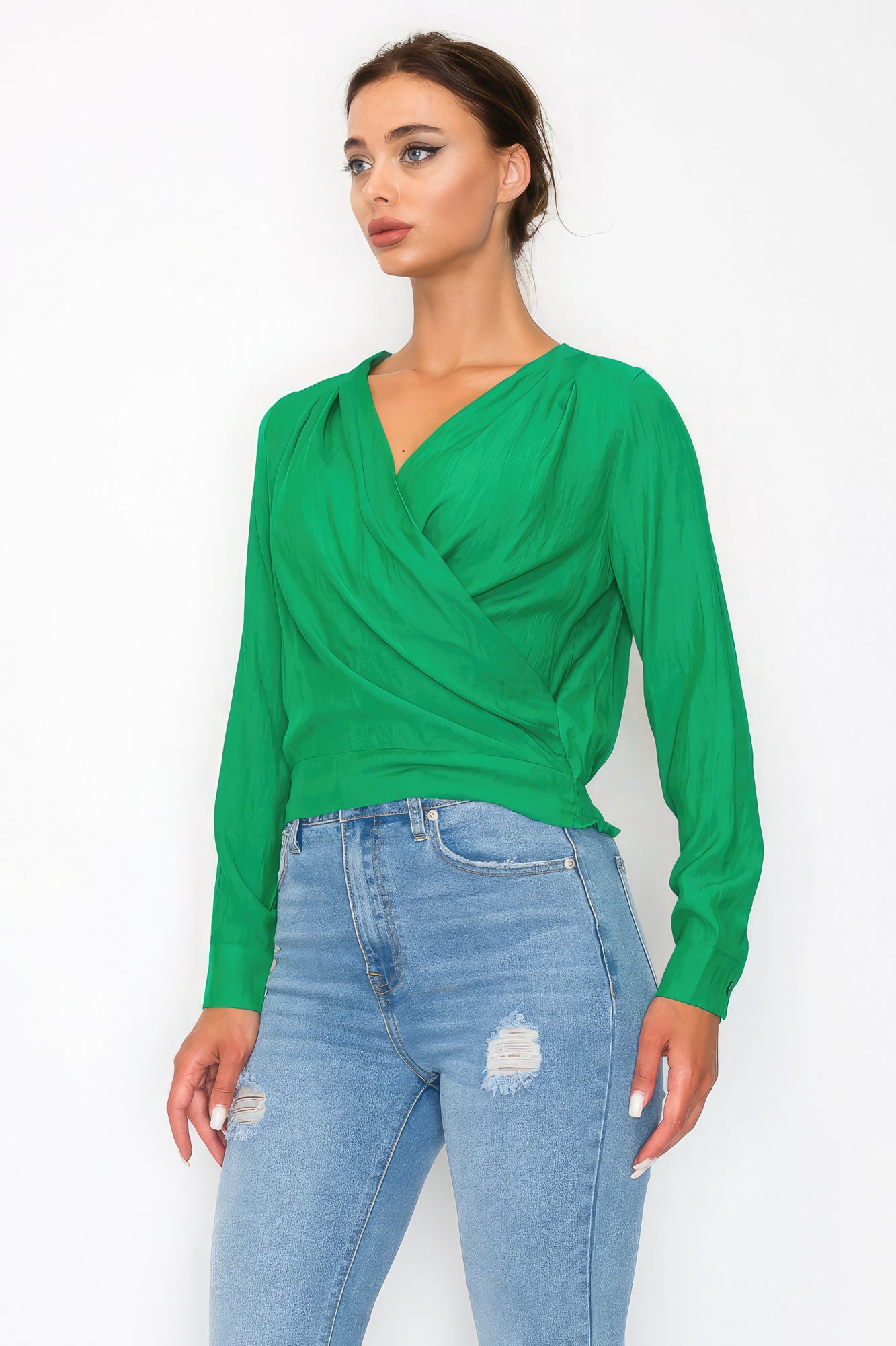 Women's Front Wrap Surplice Neck Top