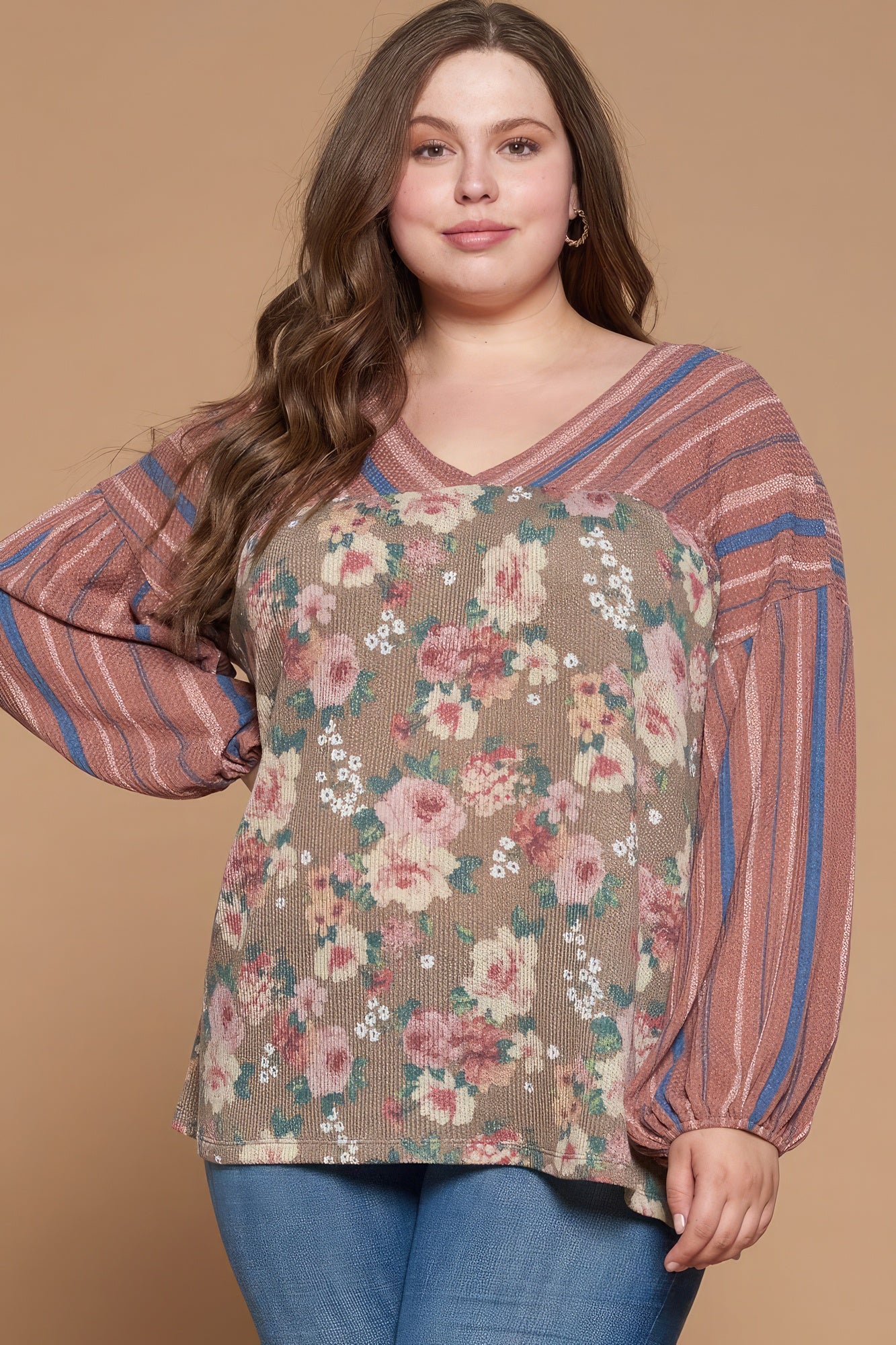 Women's Plus Floral Printed Knit Top