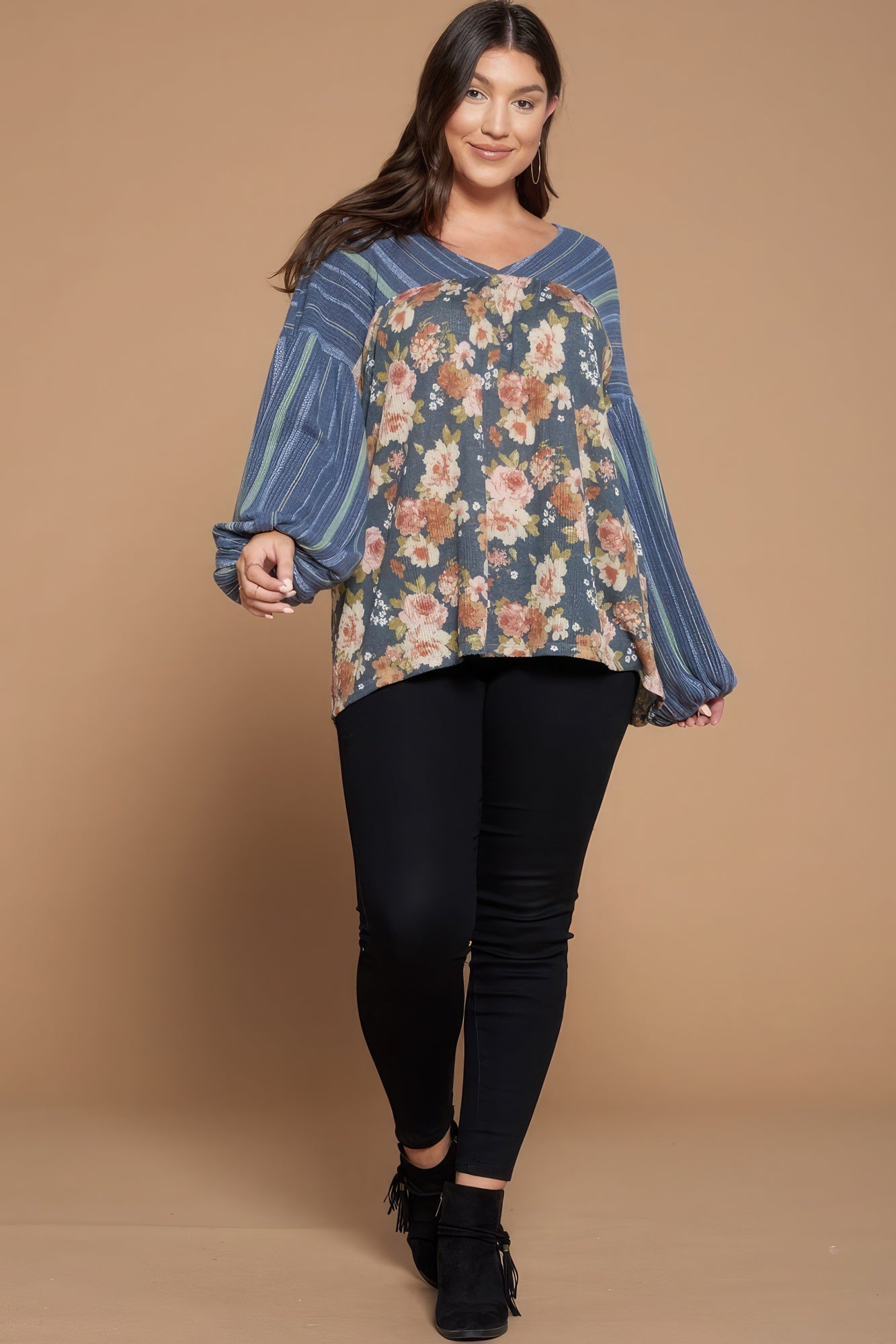 Women's Plus Floral Printed Knit Top