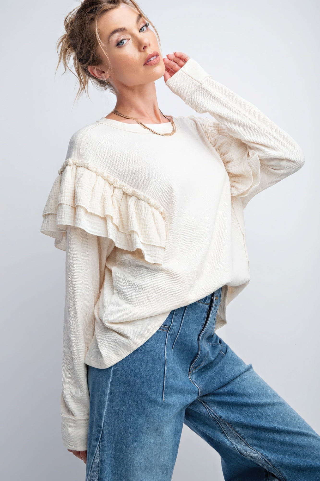 Women's Double Ruffle Sleeves Top