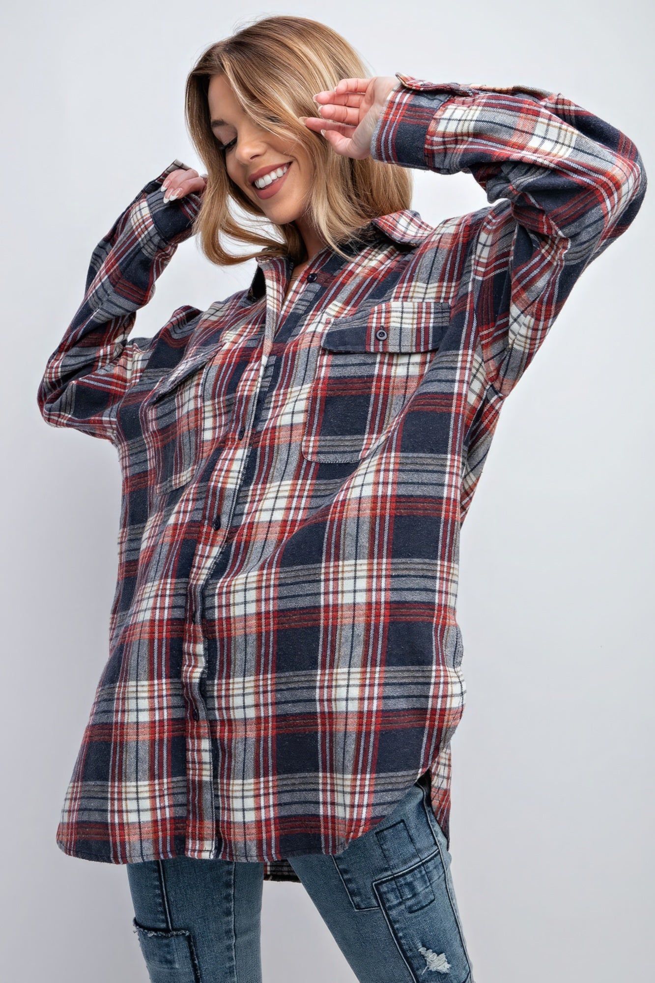 Women's Washed Plaid Button Down Shirt