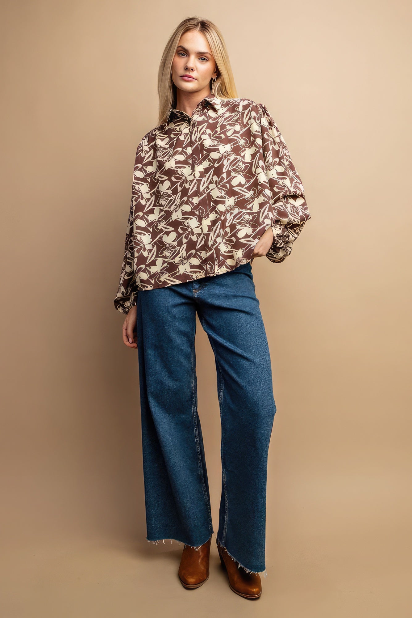 Women's Floral Print Button Down Blouse