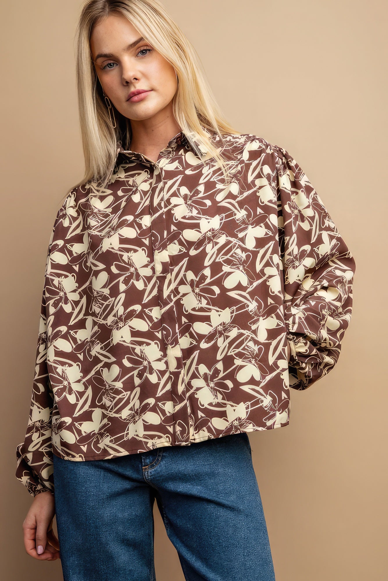 Women's Floral Print Button Down Blouse