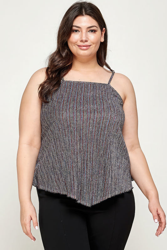 Women's Plus Metallic Stripe Handkerchief Plus Size Top