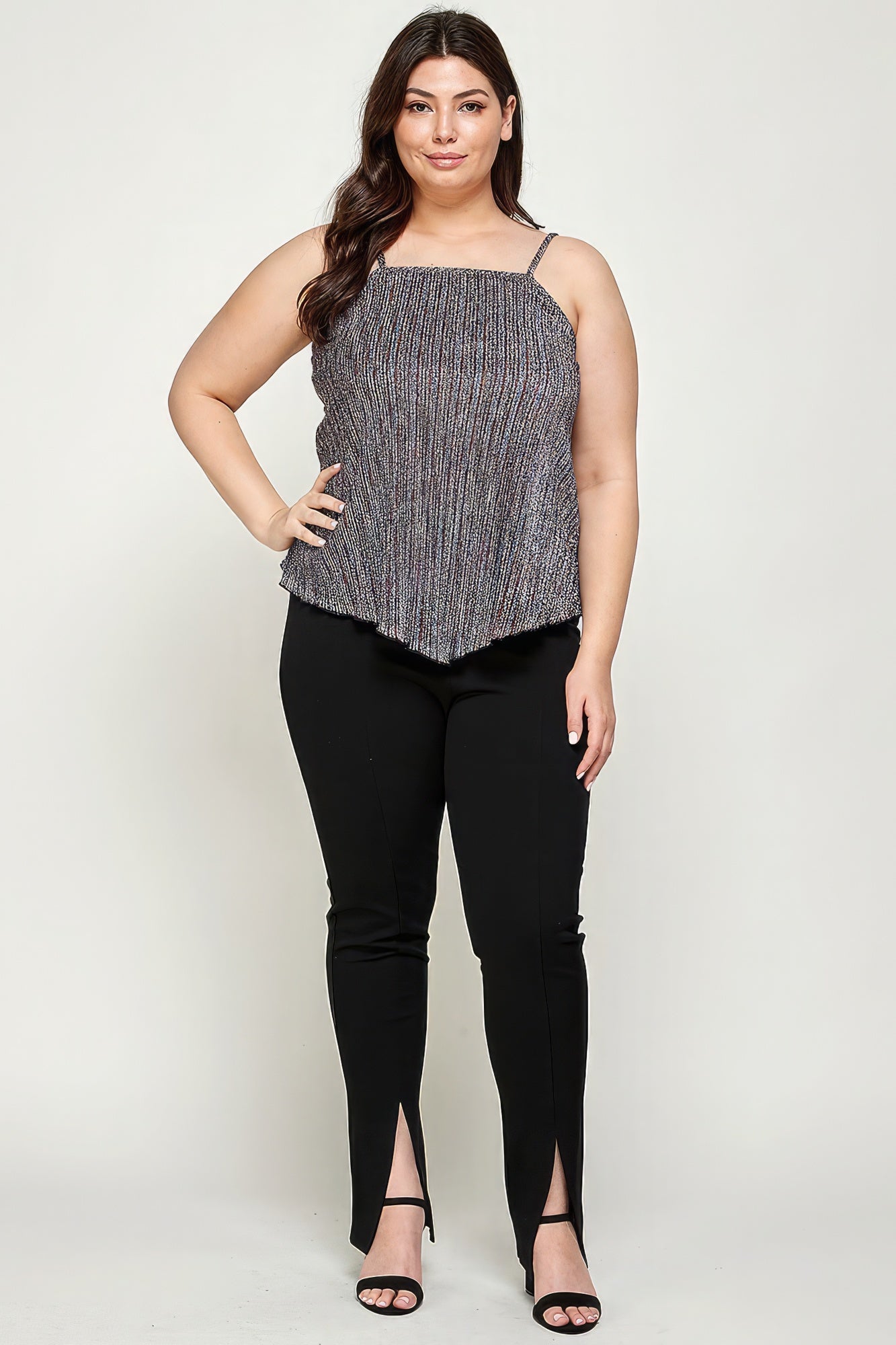 Women's Plus Metallic Stripe Handkerchief Plus Size Top