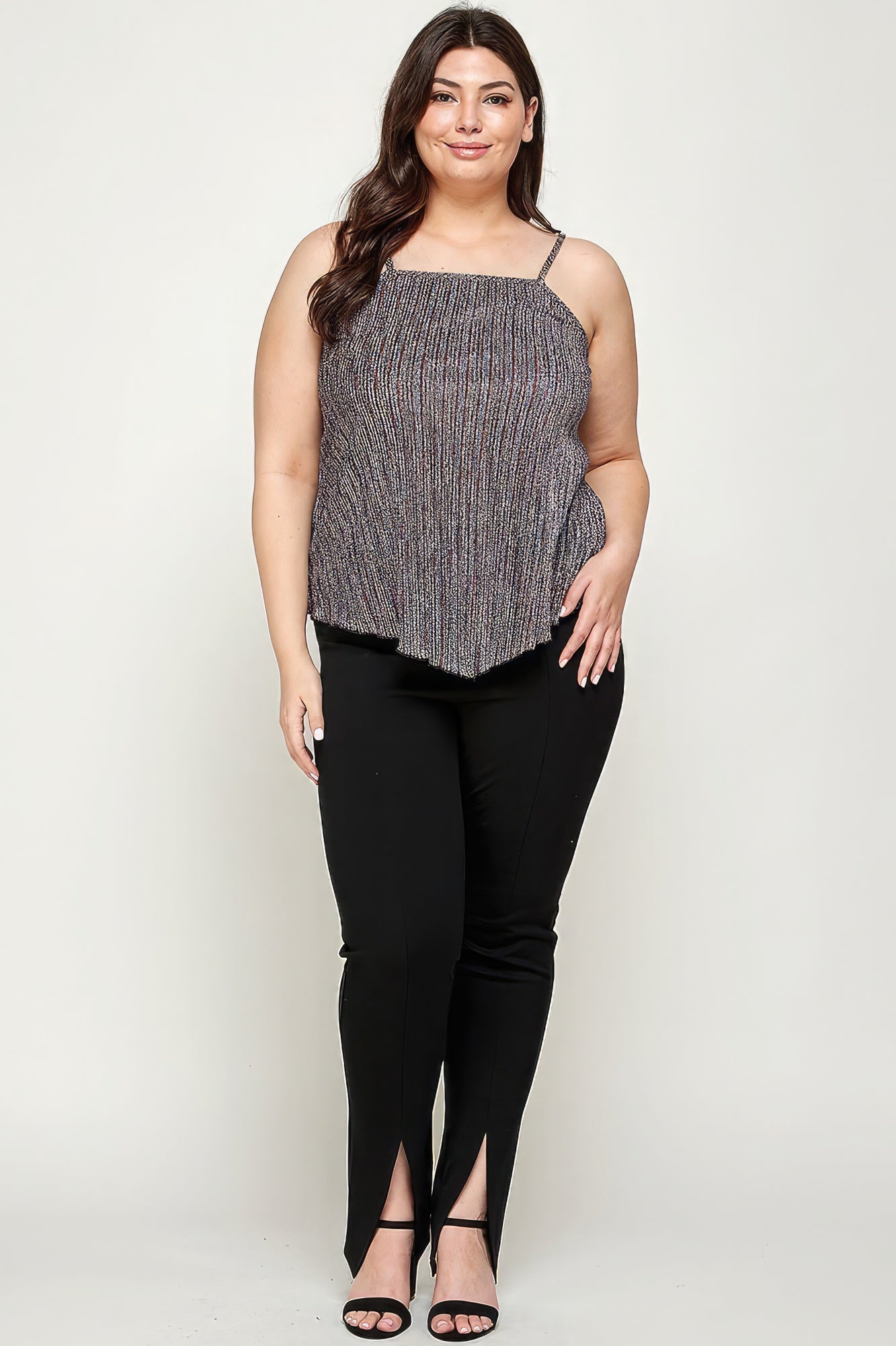 Women's Plus Metallic Stripe Handkerchief Plus Size Top