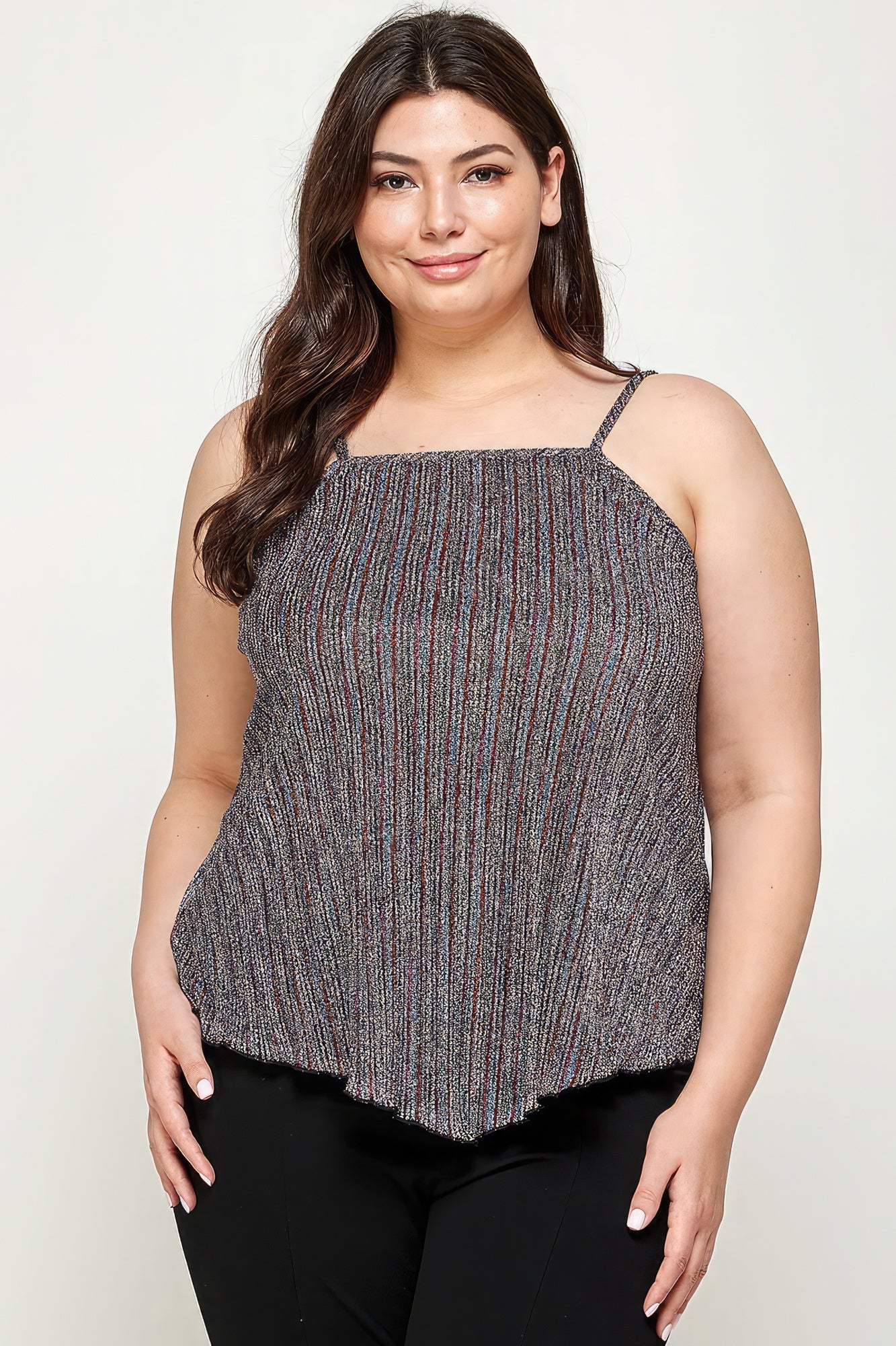 Women's Plus Metallic Stripe Handkerchief Plus Size Top