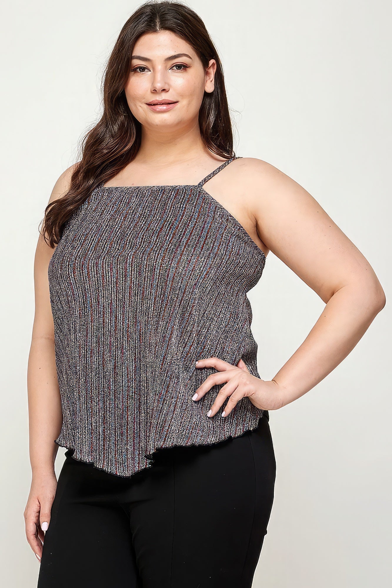 Women's Plus Metallic Stripe Handkerchief Plus Size Top