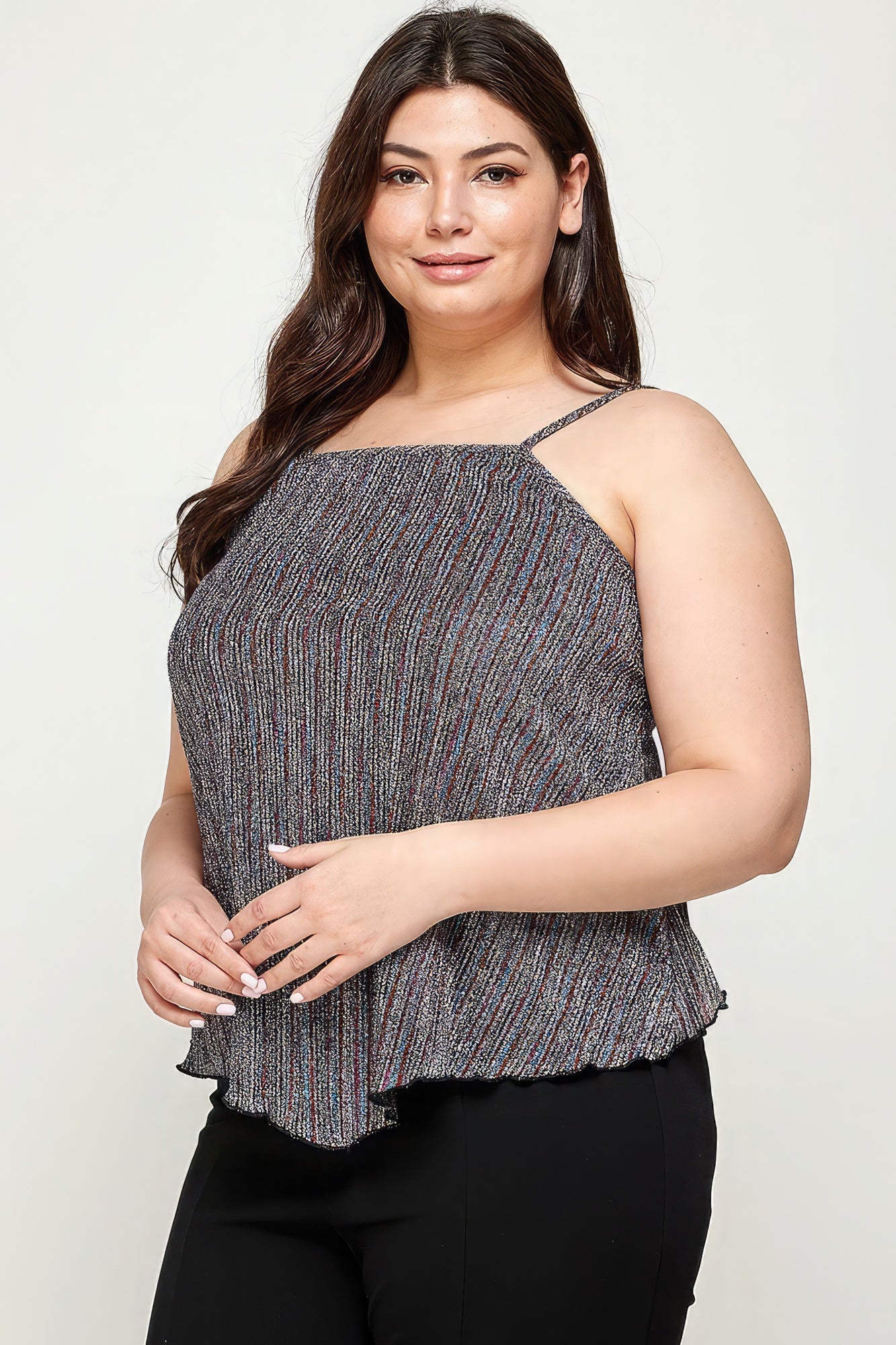 Women's Plus Metallic Stripe Handkerchief Plus Size Top