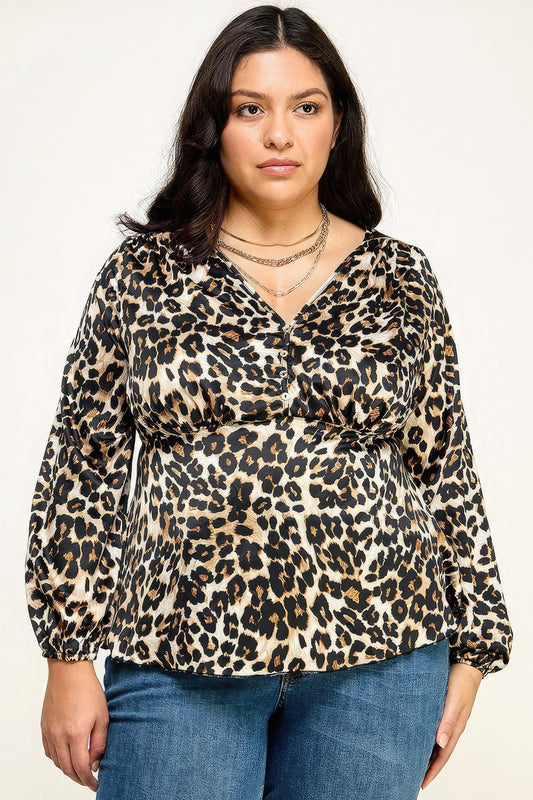 Women's Satin Animal Babydoll Blouse