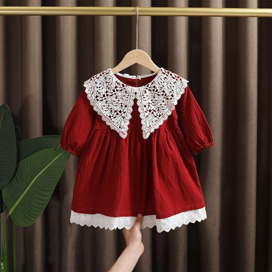 Spring baby girl clothes lace long sleeve dress costume for toddler girl baby birthday kids clothing straight long dresses dress - BTGD8478