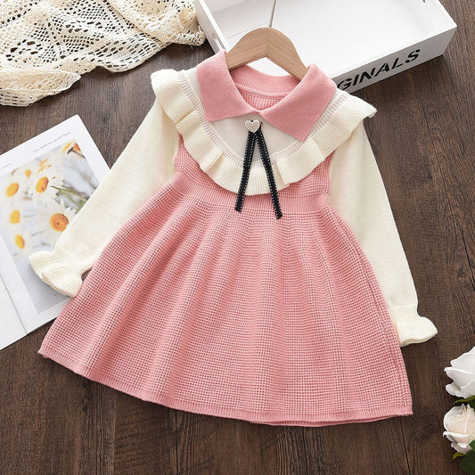 Toddler Girls Princess Party Sweater Knitted Dress Autumn Winter Dresses - BTGD8498