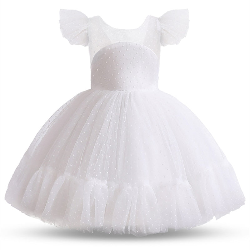 Kids Girls White Lace Flower Girls Formal  Evening Party Dress - KGD8345