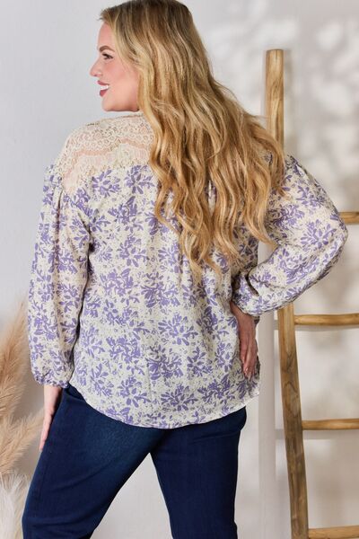 Women's Hailey & Co Full Size Lace Detail Printed Blouse