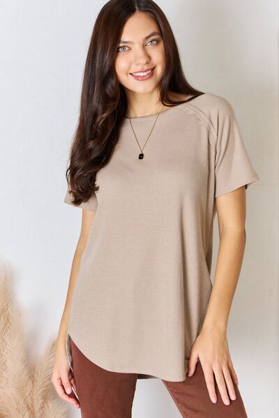 Women's Zenana Baby Waffle Short Sleeve Slit High-Low T-Shirt