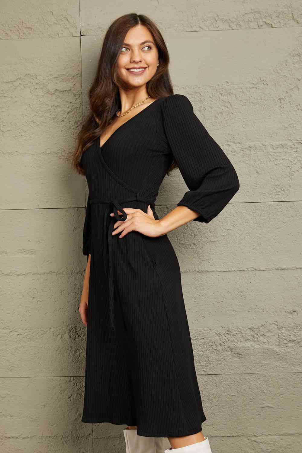 Women's Culture Code Full Size Surplice Flare Ruching Dress