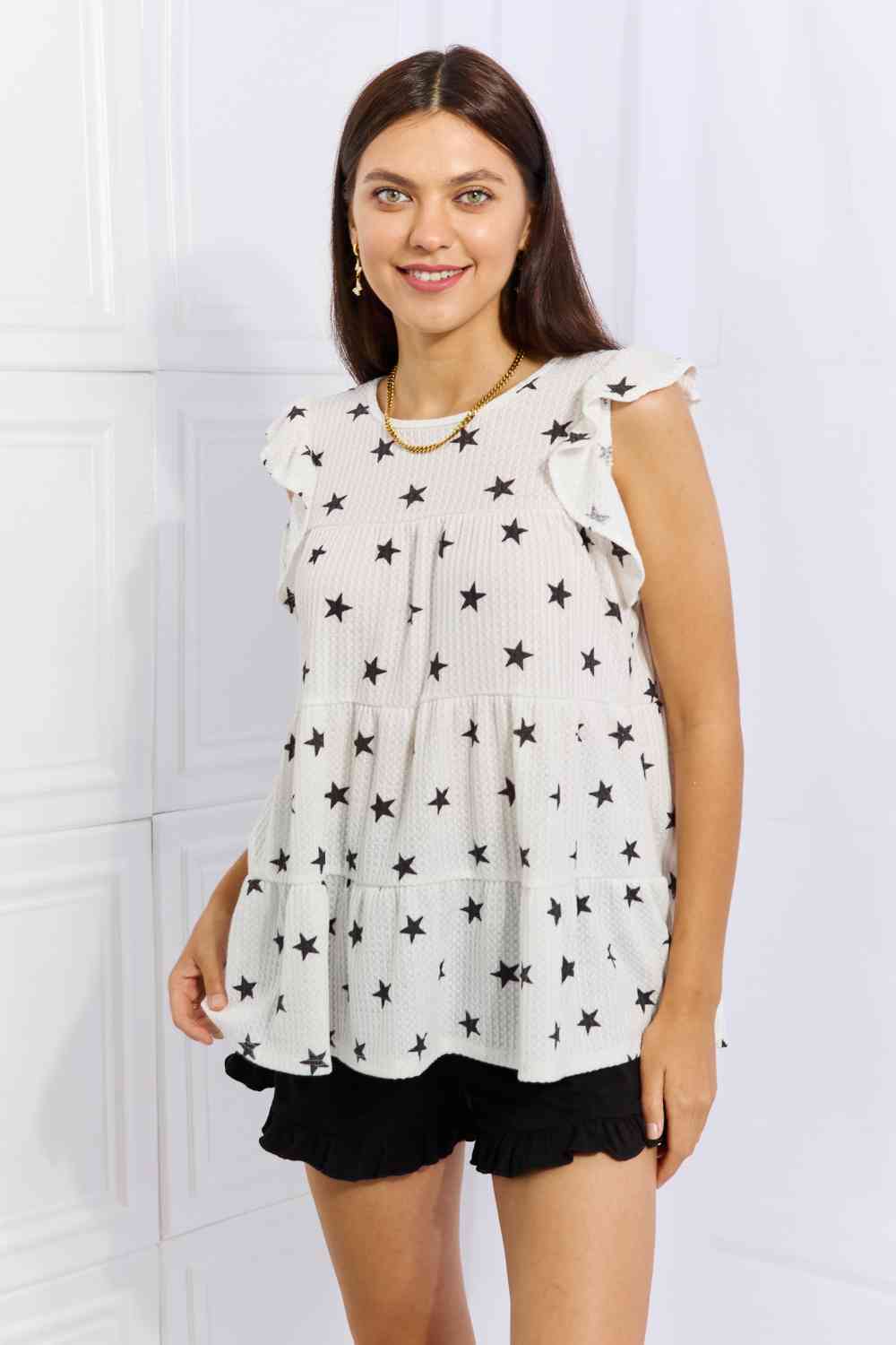 Women's Heimish Shine Bright Full Size Butterfly Sleeve Star Print Top