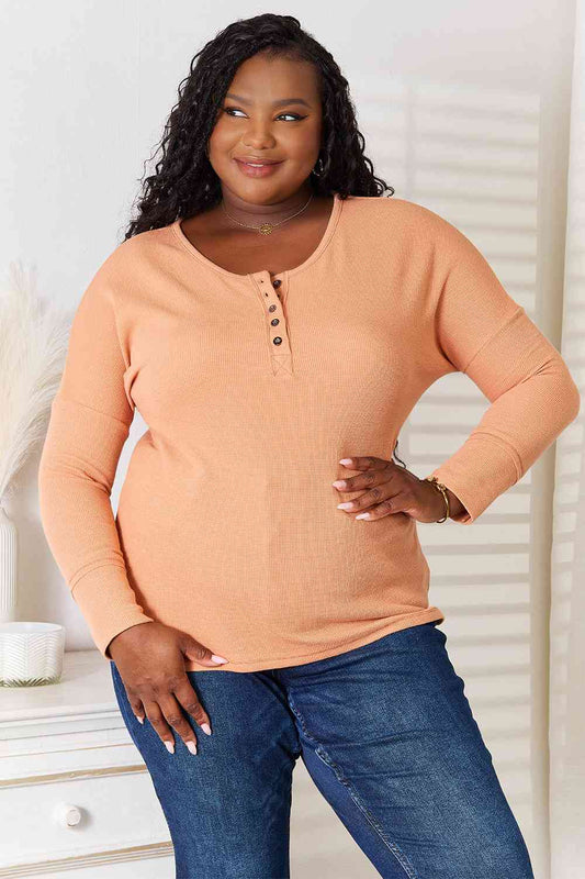 Women's Basic Bae Half Button Long Sleeve Top