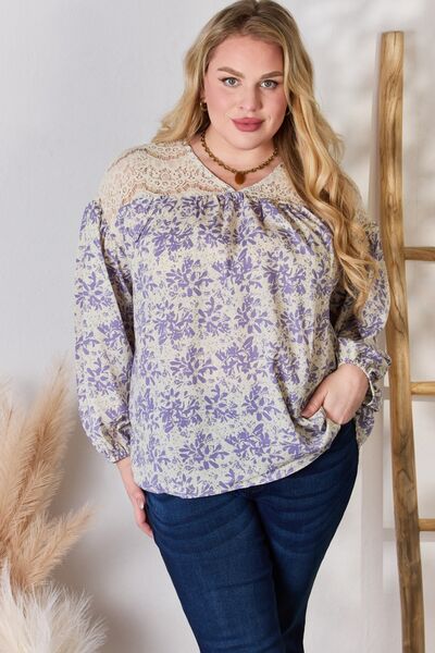 Women's Hailey & Co Full Size Lace Detail Printed Blouse