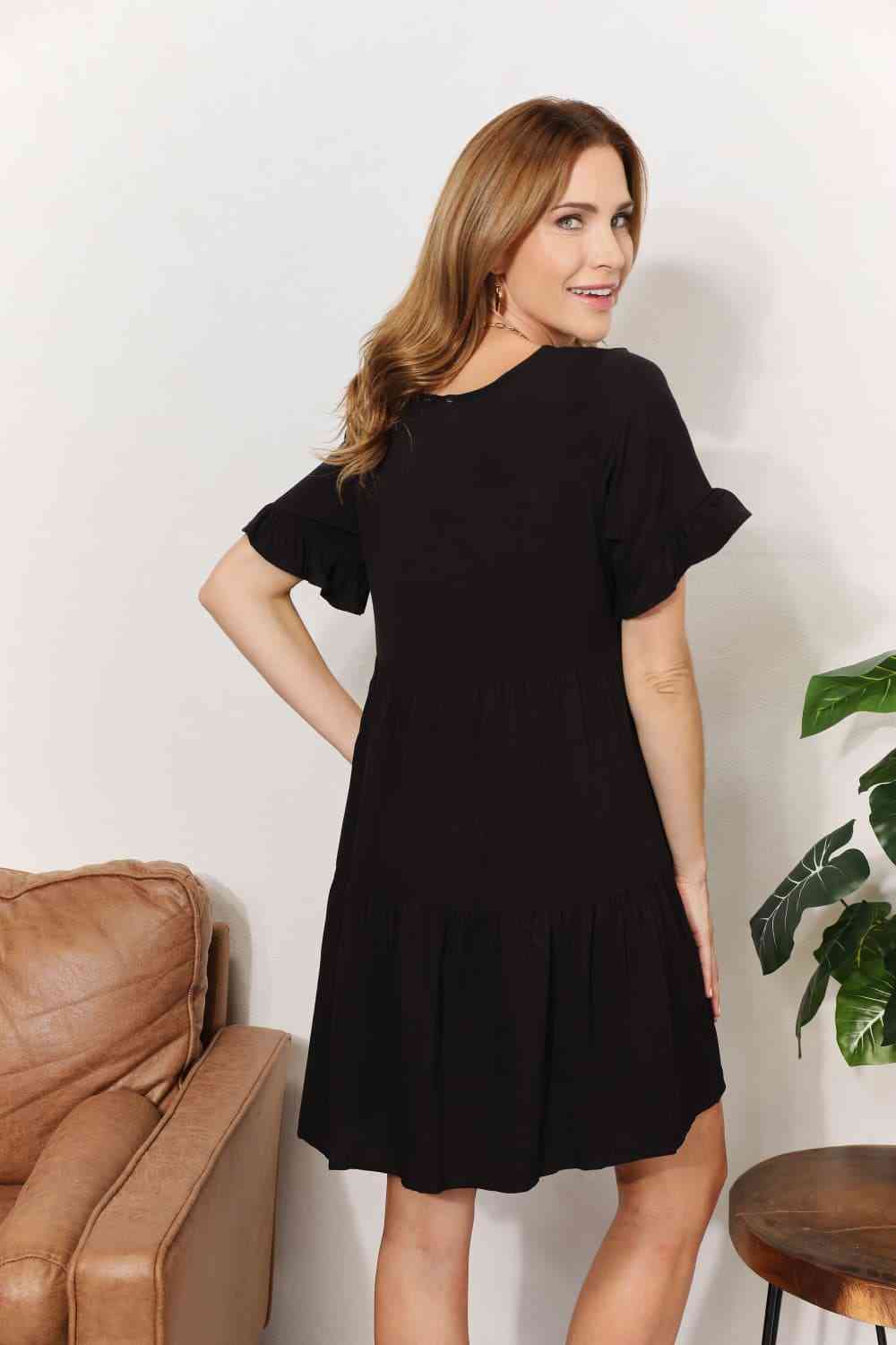 Women's Double Take V-Neck Flounce Sleeve Tiered Dress