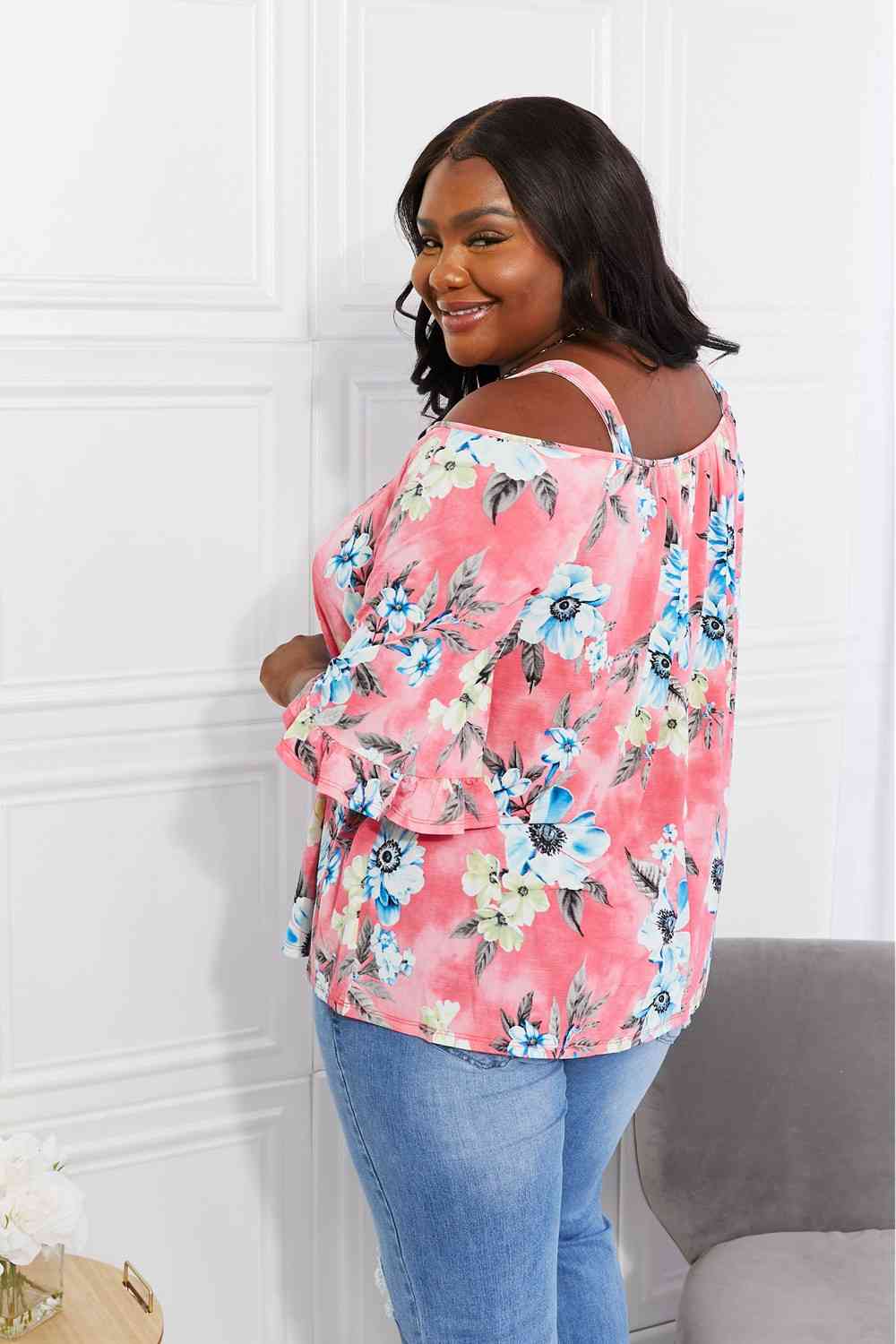 Women's Sew In Love Full Size Fresh Take  Floral Cold-Shoulder Top