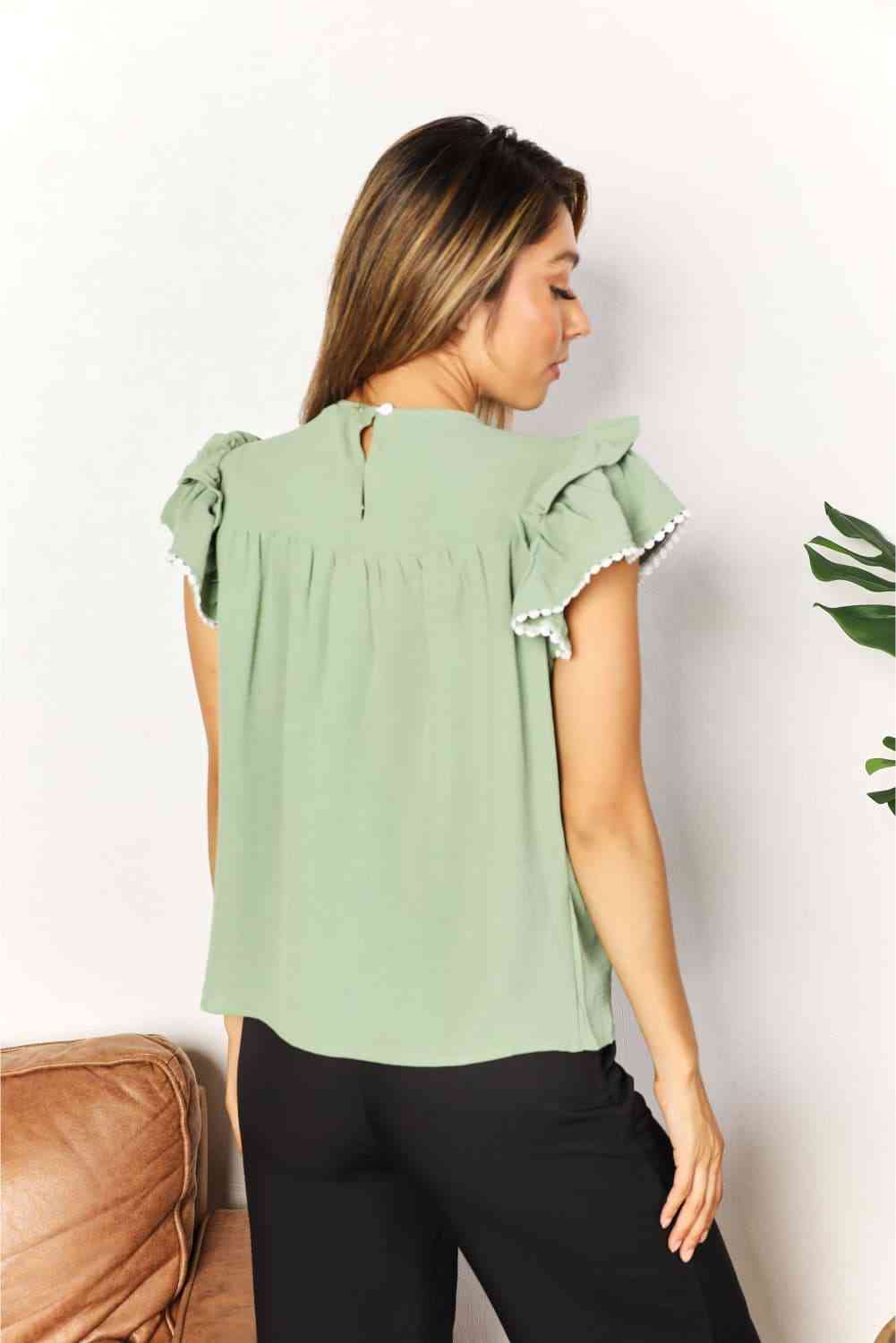 Women's Double Take Pleated Detail Flutter Sleeve Blouse