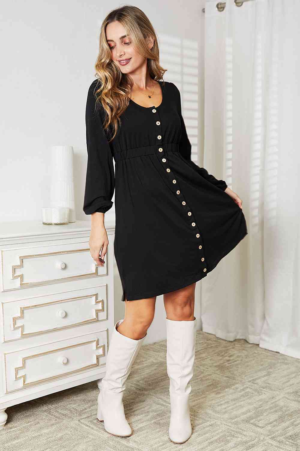 Women's Double Take Scoop Neck Empire Waist Long Sleeve Magic Dress