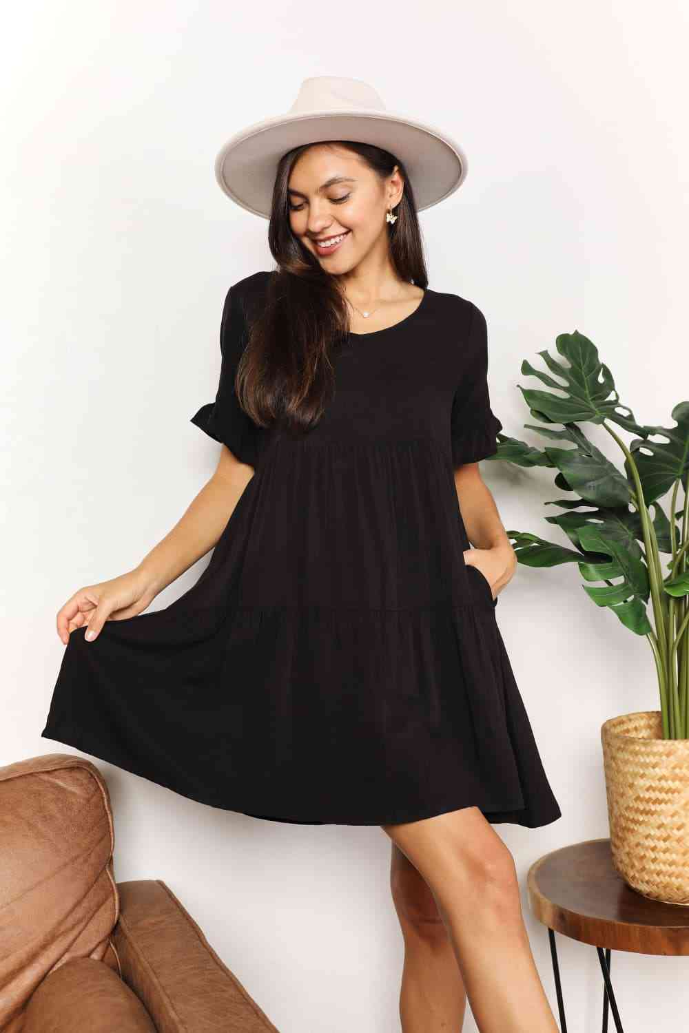 Women's Double Take V-Neck Flounce Sleeve Tiered Dress