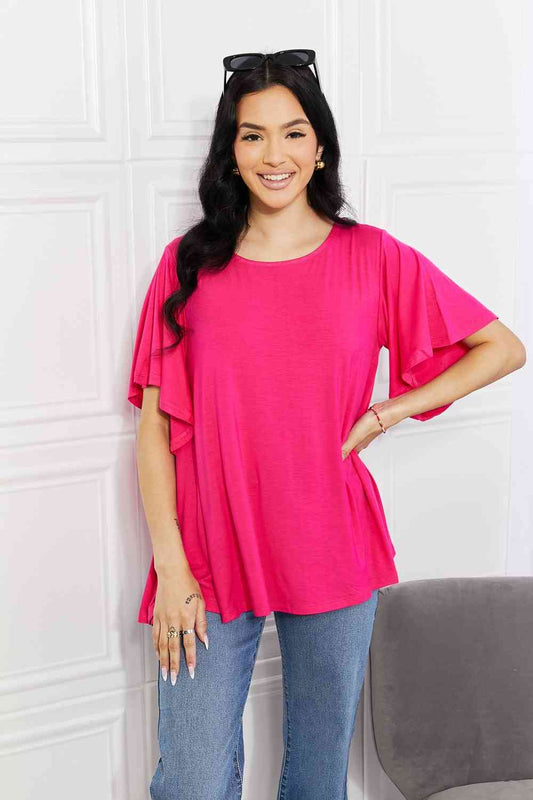 Women's Yelete Full Size More Than Words Flutter Sleeve Top