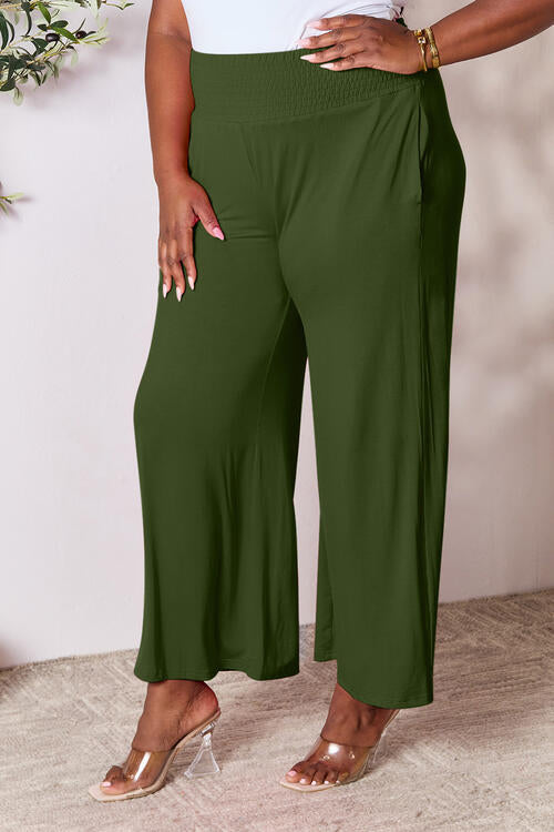 Women's Double Take Full Size Smocked Wide Waistband Wide Leg Pants